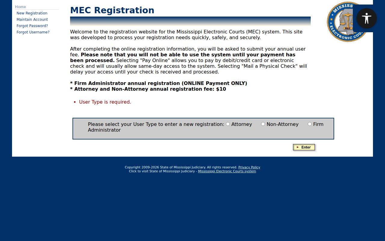 Kemper County case search PAMEC public registration screen