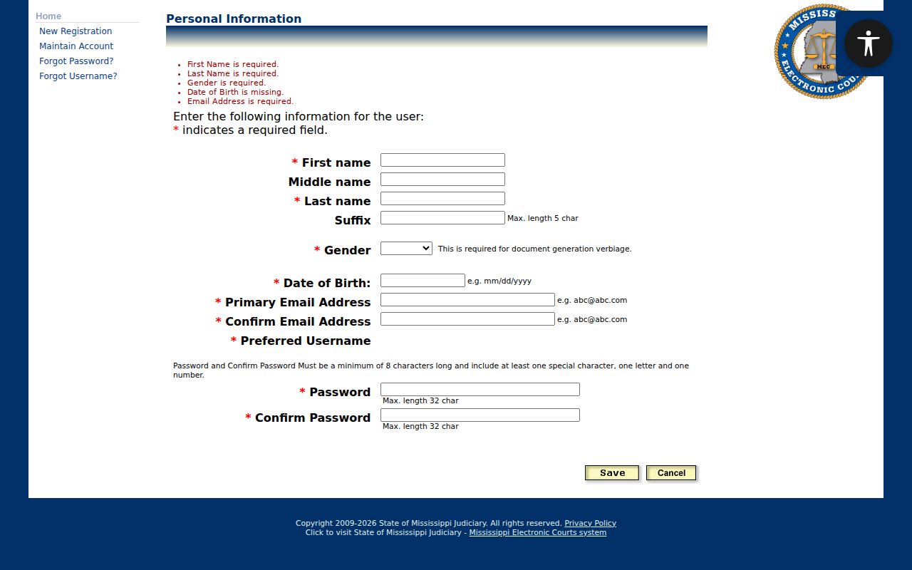 Kemper County case search PAMEC personal account fields
