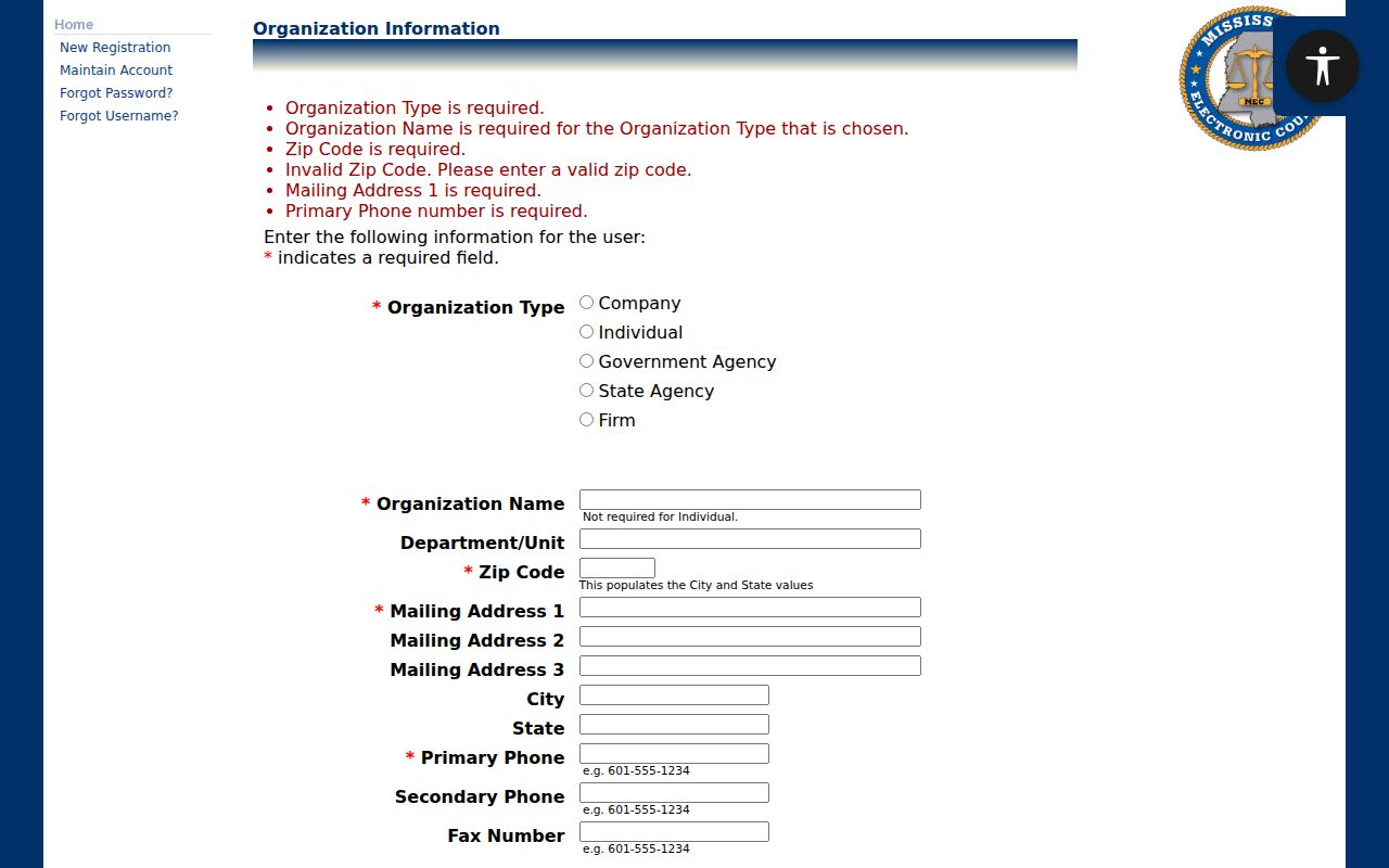Kemper County case search PAMEC organization account fields