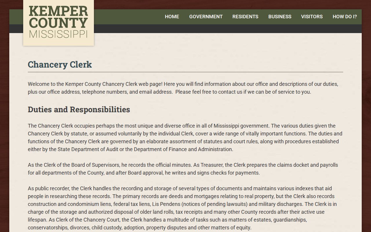 Kemper County civil docket records at the Chancery Clerk