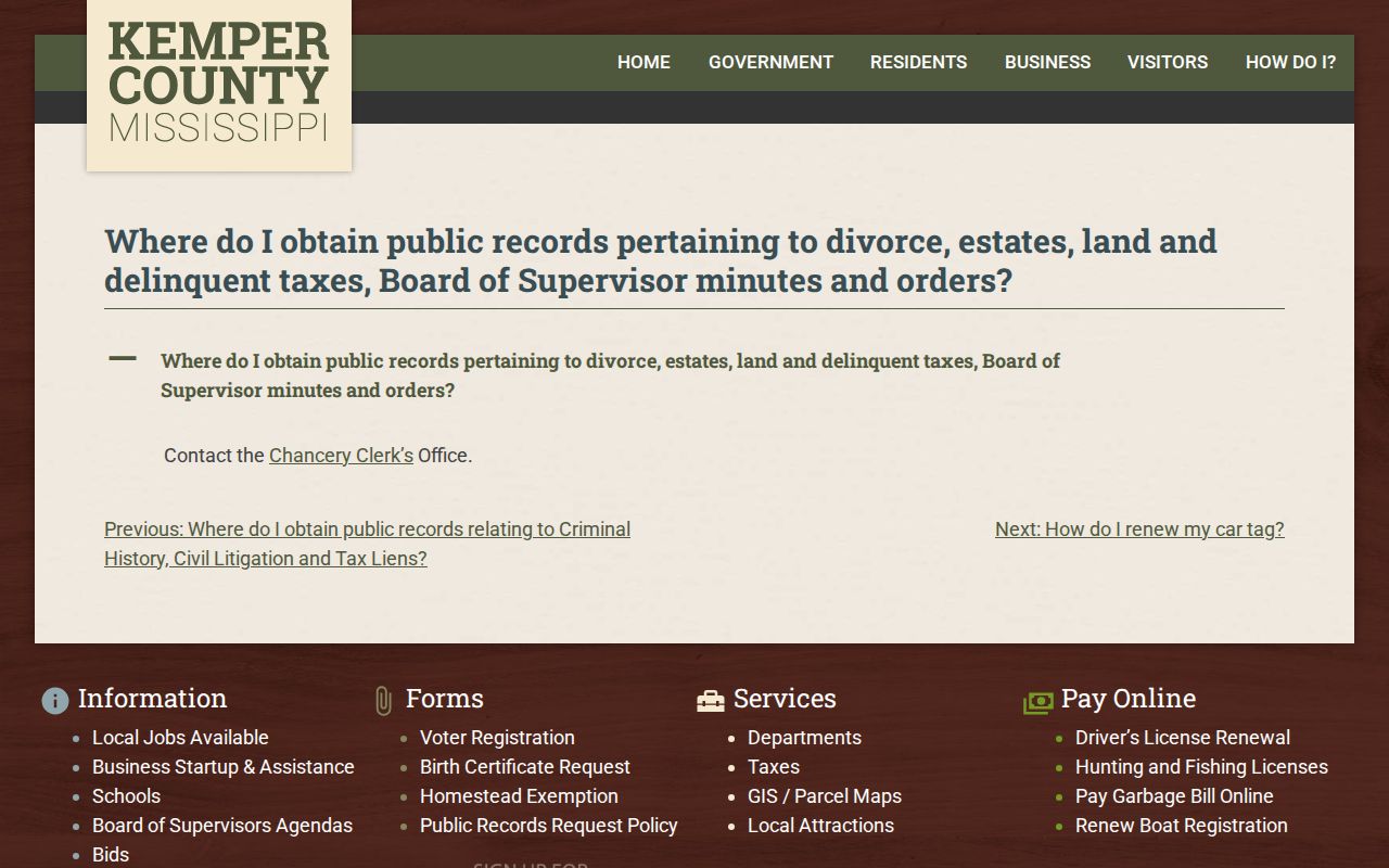 Kemper County civil docket routing for Chancery records