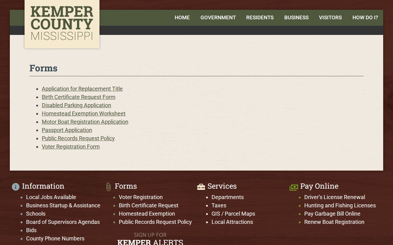 Kemper County court records forms page