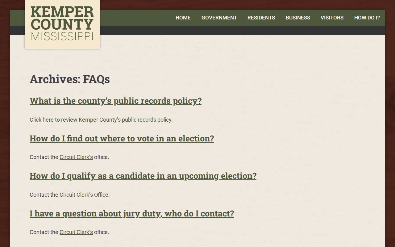 Kemper County court records FAQ routing page