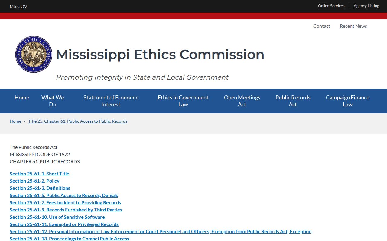 Kemper County court records Mississippi Public Records Act page