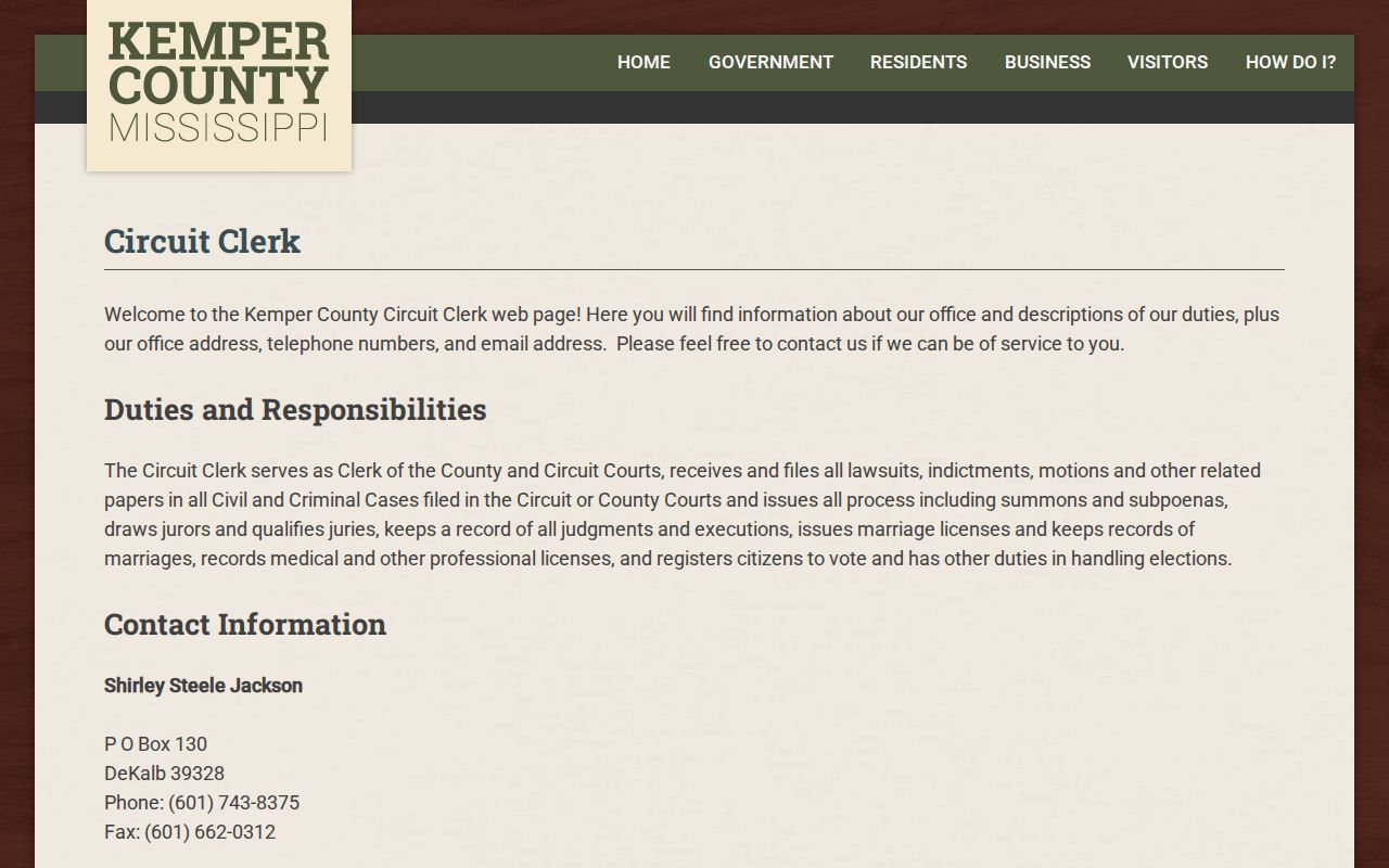 Kemper County criminal docket records at the Circuit Clerk