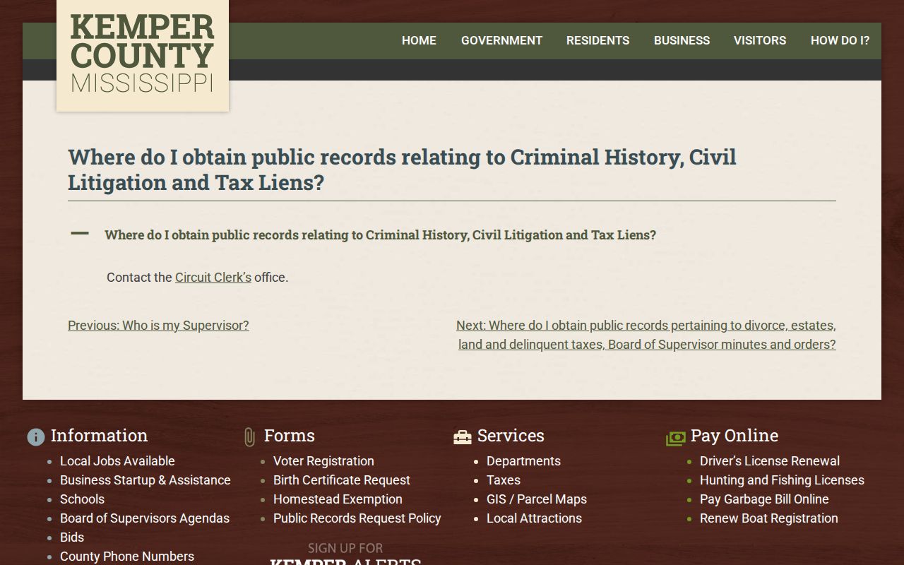 Kemper County criminal docket routing through the Circuit Clerk