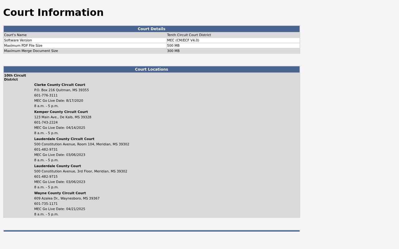 Kemper County criminal docket access through Tenth Circuit MEC