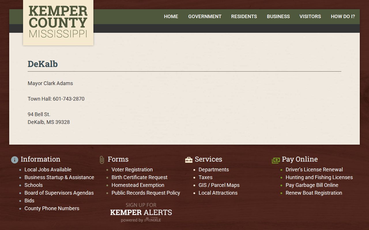 Kemper County DeKalb municipal court docket contact page