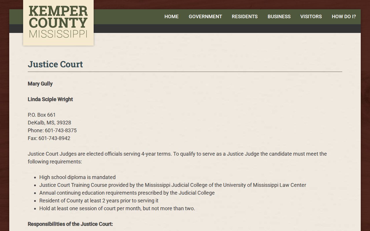 Kemper County traffic court records Justice Court page